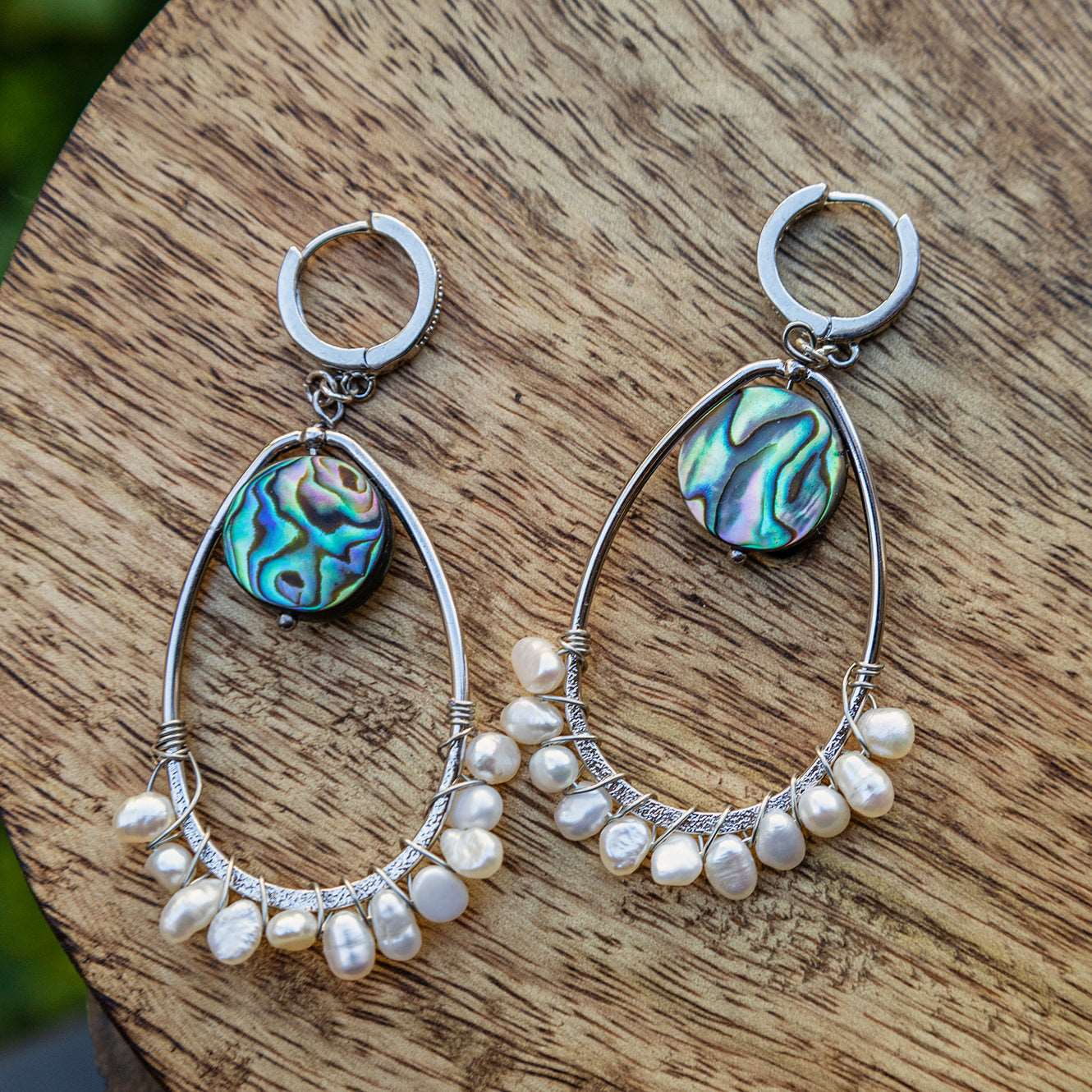 boucle d'oreille abalone et nacre faite main PIECE UNIQUE - caurisandco