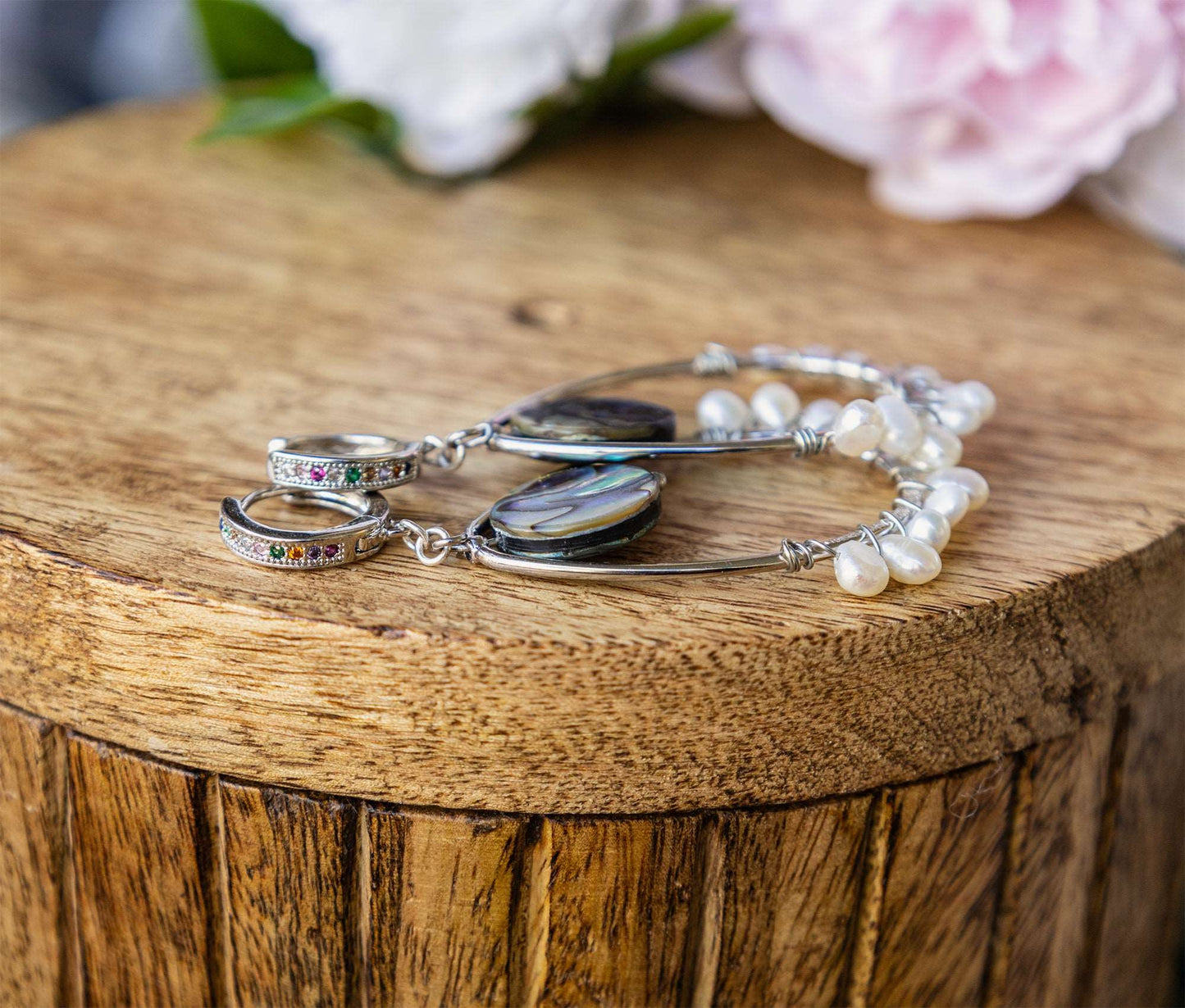 boucle d'oreille abalone et nacre faite main PIECE UNIQUE - caurisandco