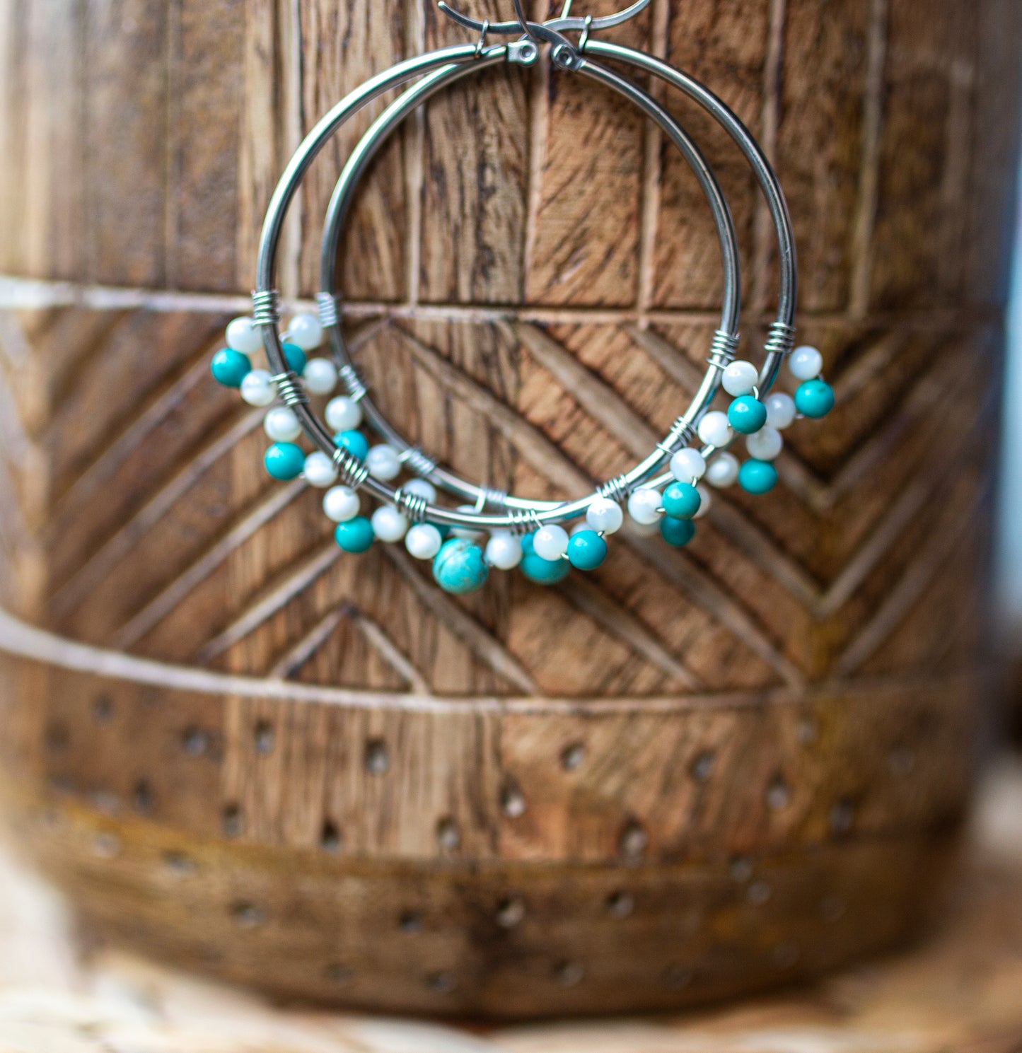 Créole acier et nacre et turquoise - caurisandco