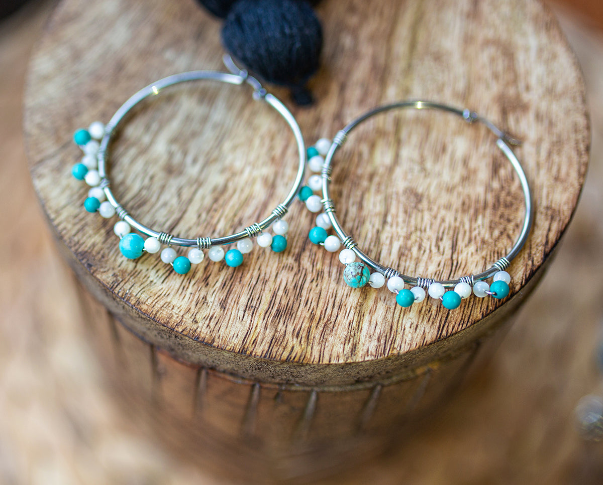 Créole acier et nacre et turquoise - caurisandco