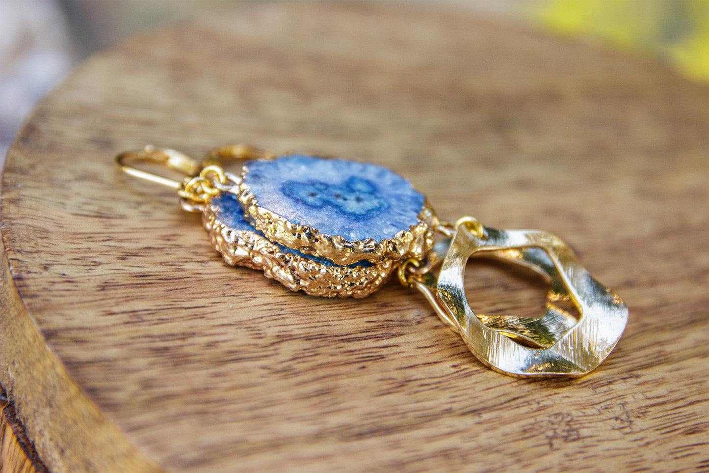 Boucle d'oreille druzy bleu boheme - caurisandco