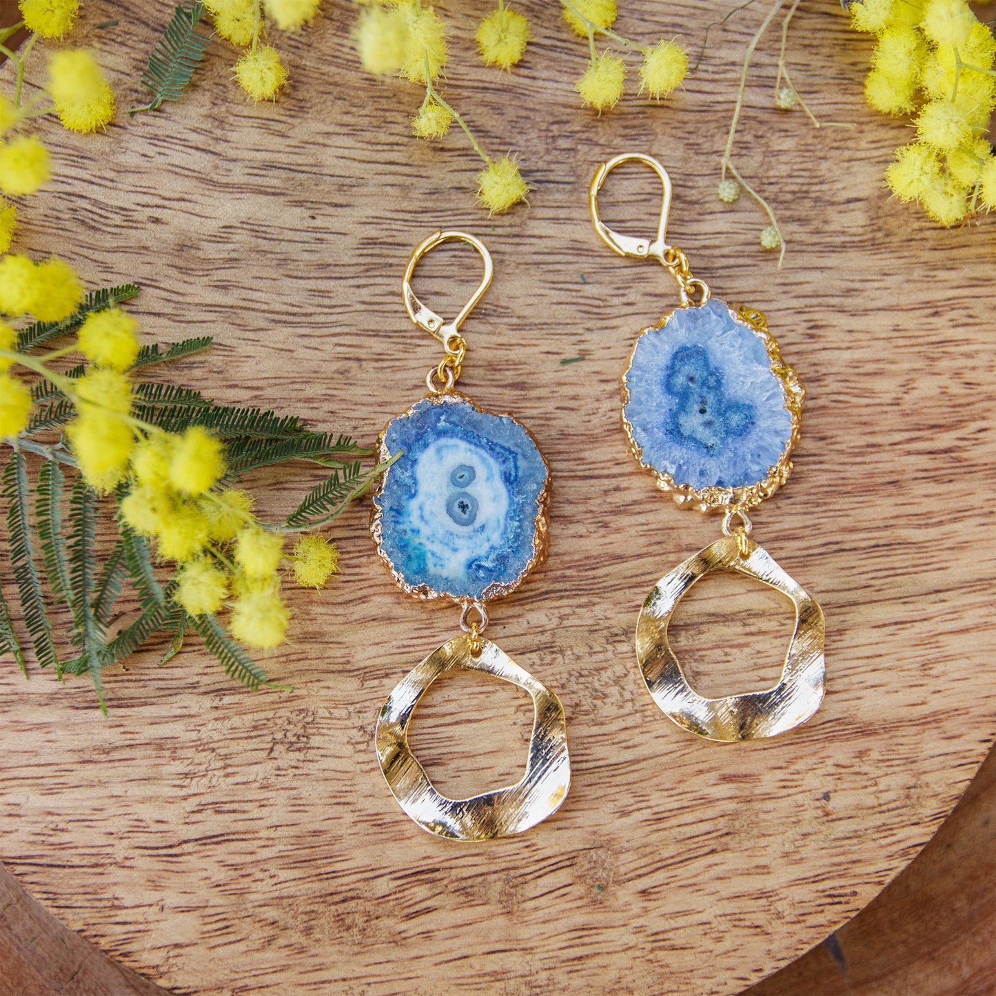 Boucle d'oreille druzy bleu boheme - caurisandco