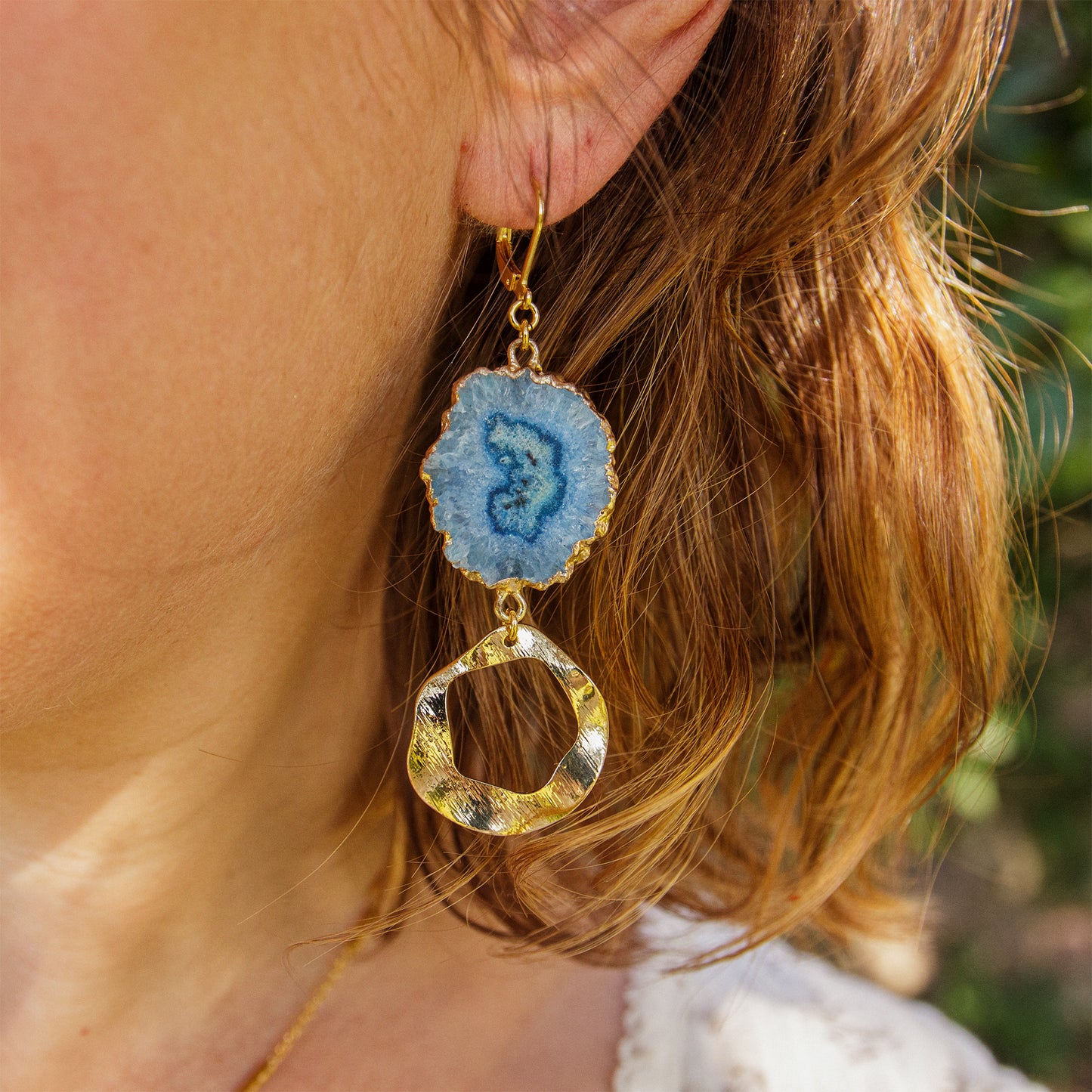 Boucle d'oreille druzy bleu boheme - caurisandco