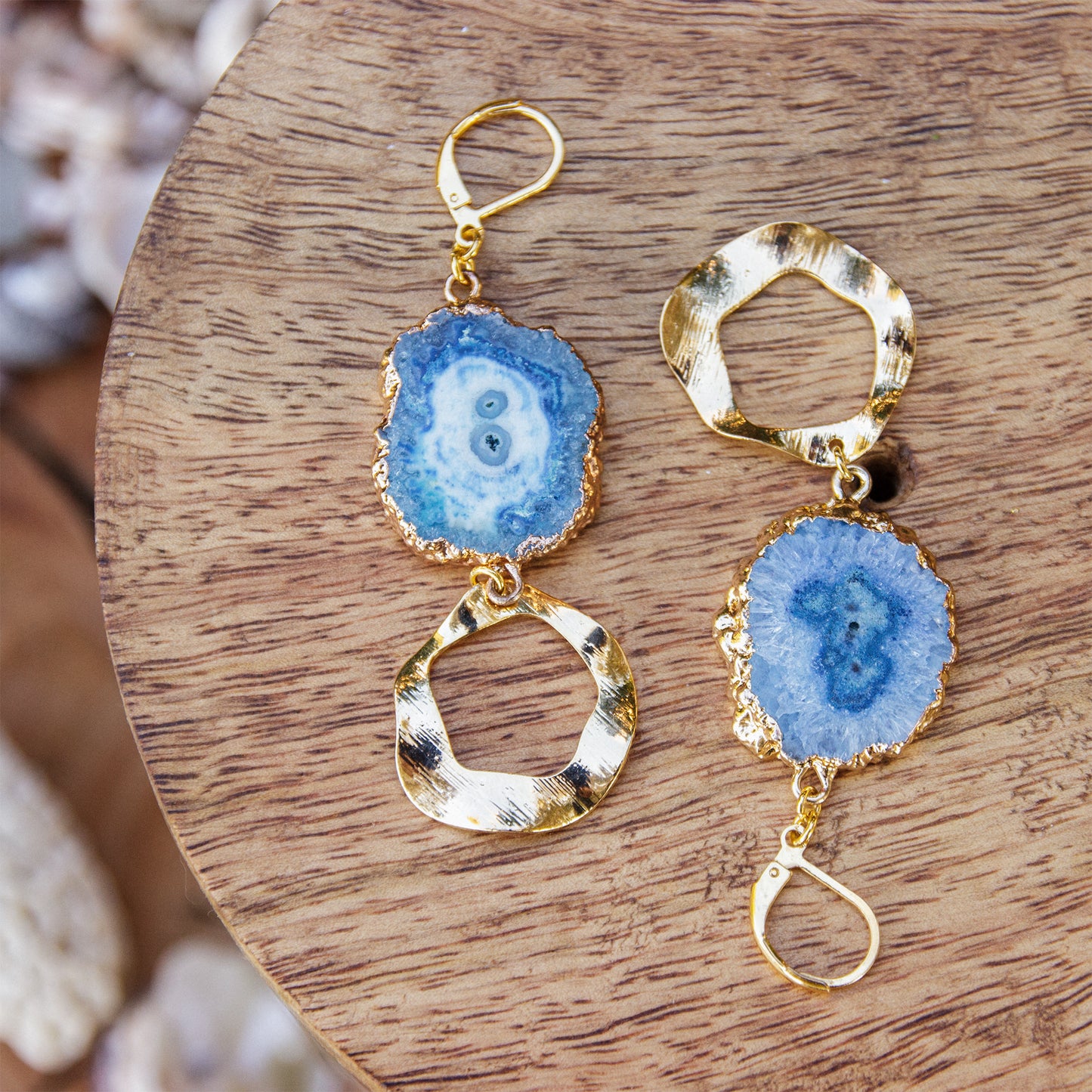 Boucle d'oreille druzy bleu boheme - caurisandco