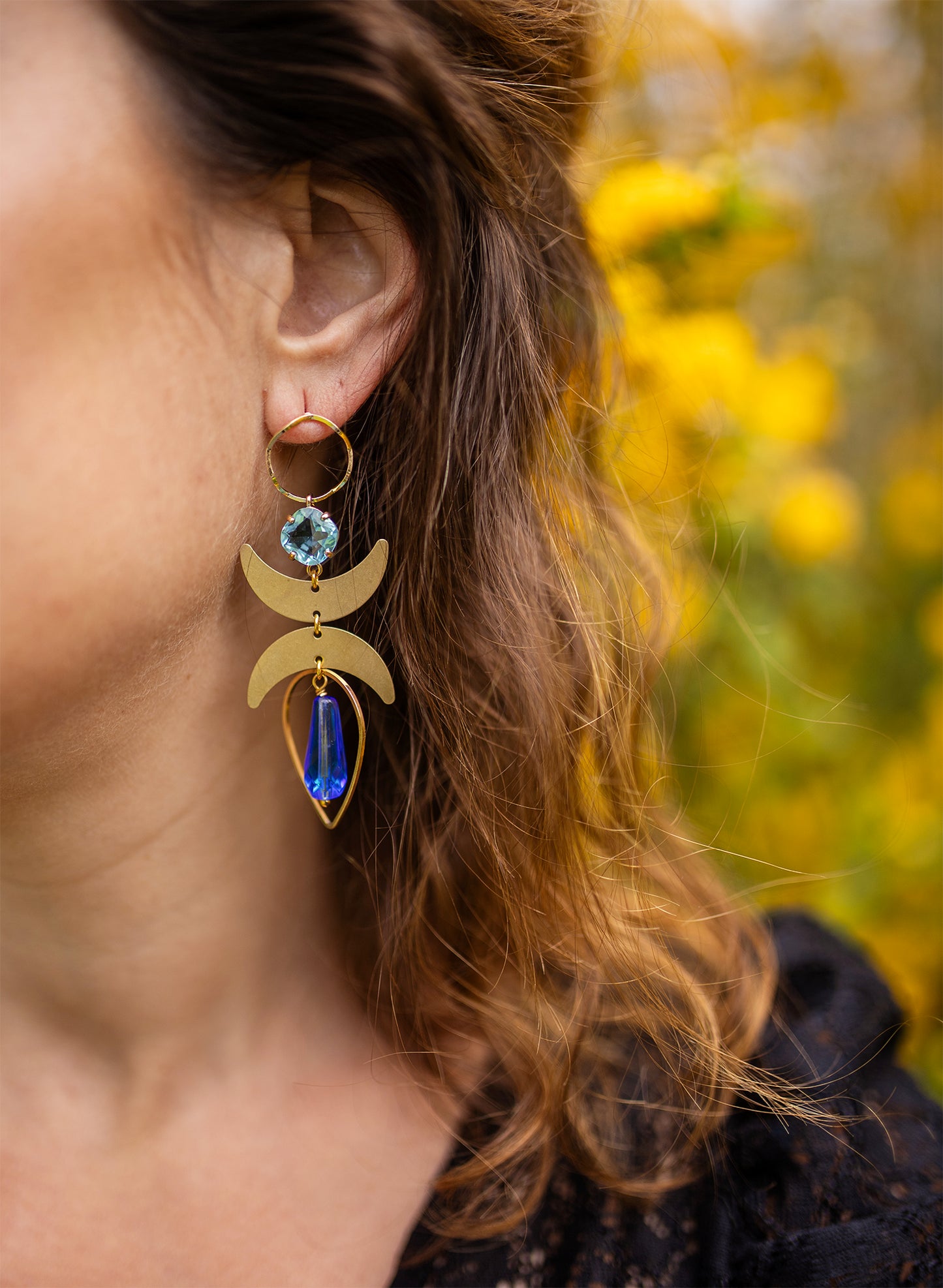 boucle d'oreille lune et pendentif en verre faite main - caurisandco