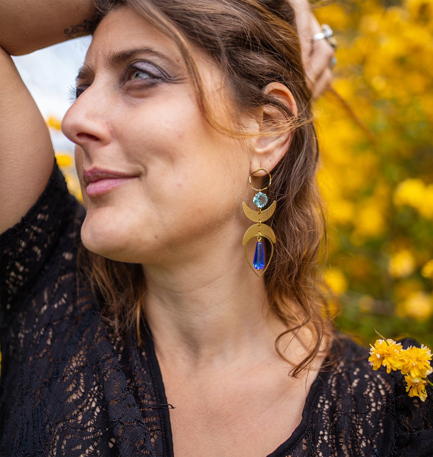 boucle d'oreille lune et pendentif en verre faite main - caurisandco