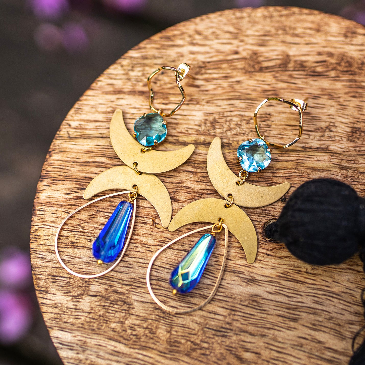 boucle d'oreille lune et pendentif en verre faite main - caurisandco