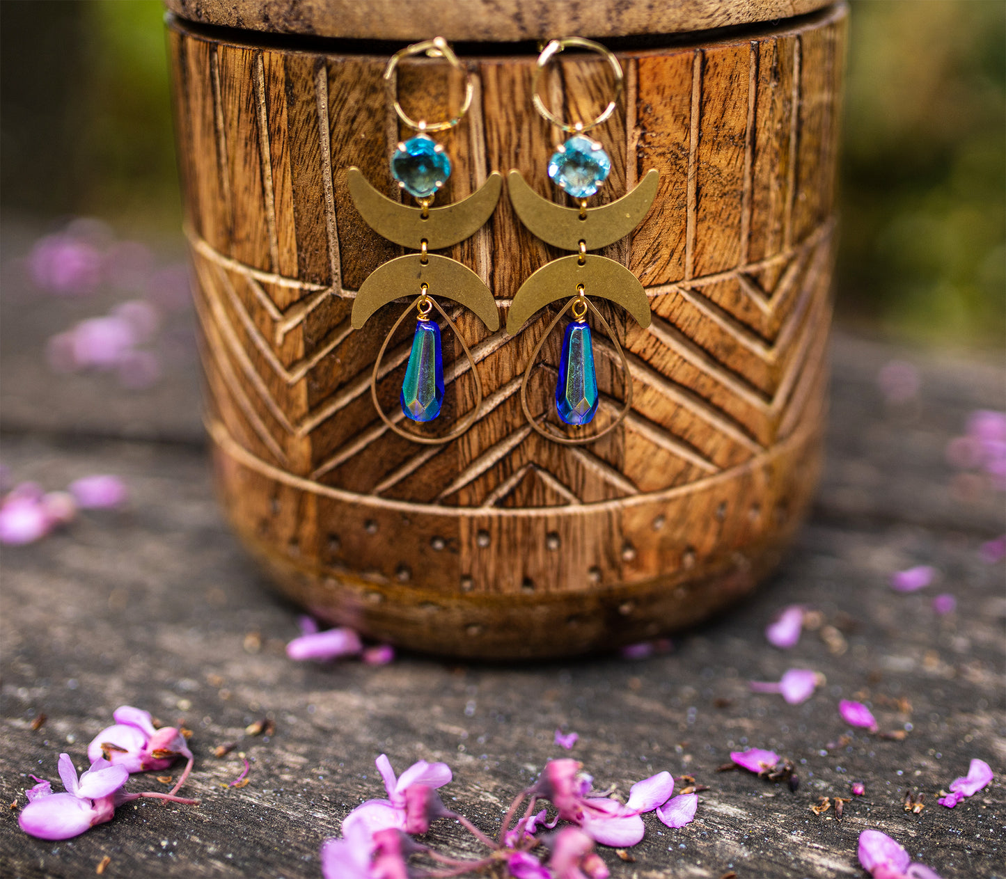 boucle d'oreille lune et pendentif en verre faite main - caurisandco