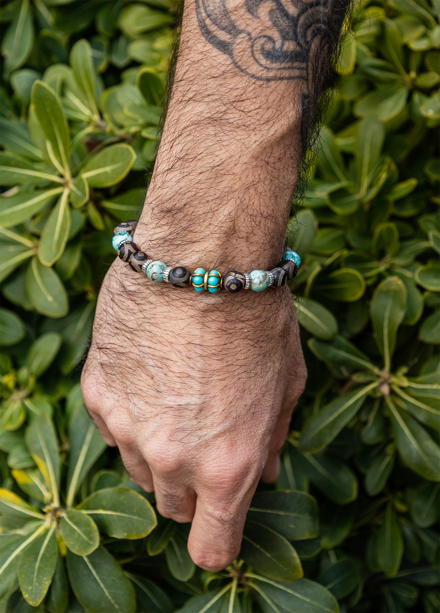 bracelet agate antique et howlite turquoise fait main piece unique - caurisandco