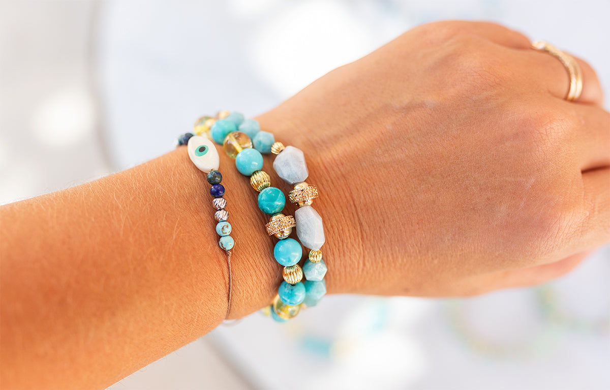 bracelet howlite turquoise citrine fait main piece unique - caurisandco