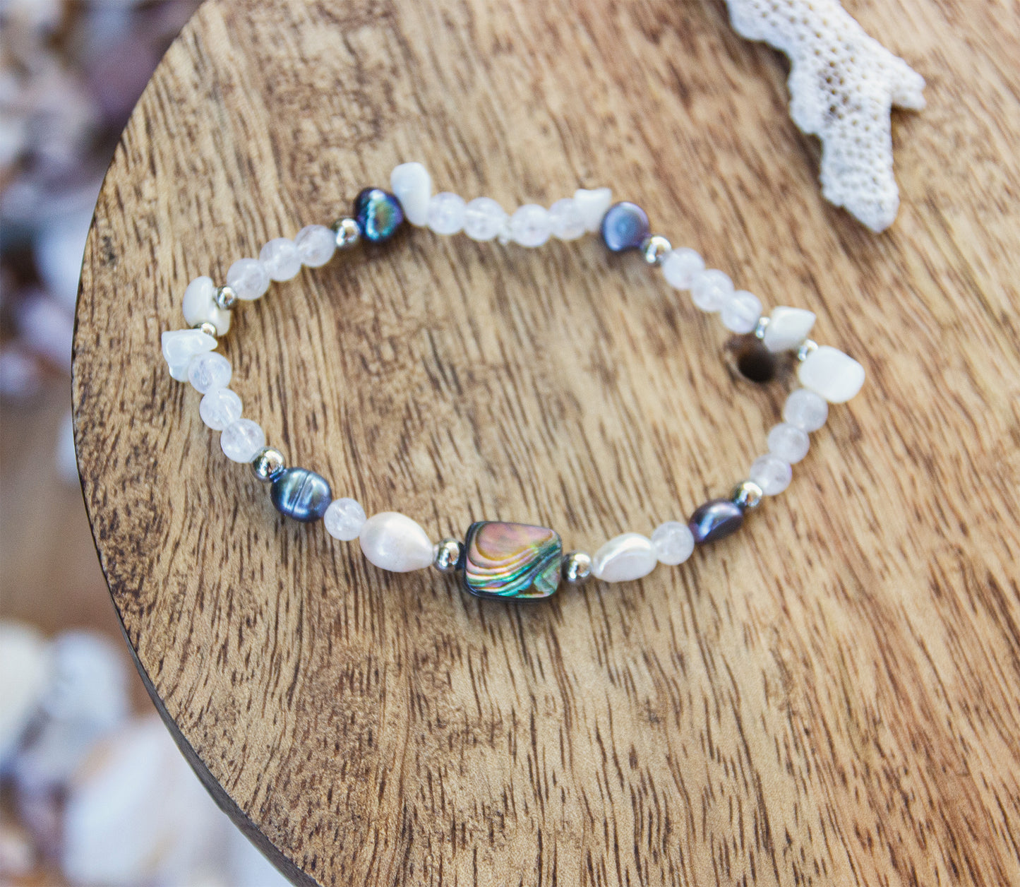 Bracelet perle 4 mm abalone et pierre de lune - caurisandco