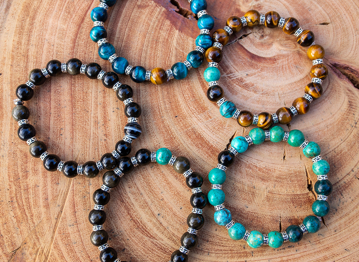bracelet howlite turquoise obsidienne fait main piece unique - caurisandco