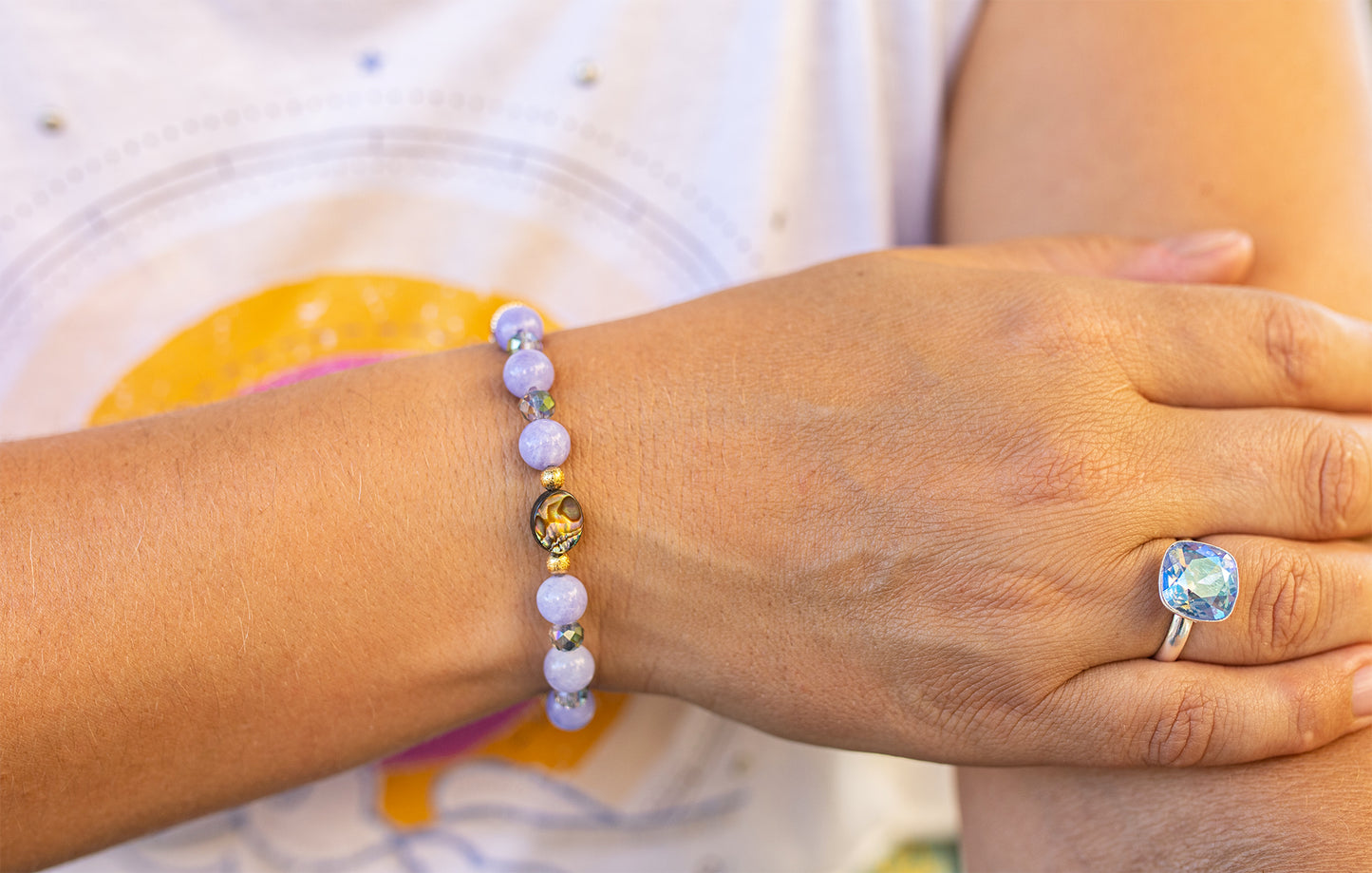 bracelet abalone jade lavande labradorite fait main - caurisandco