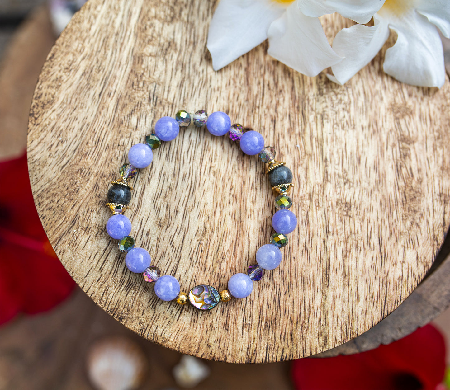 bracelet abalone jade lavande labradorite fait main - caurisandco