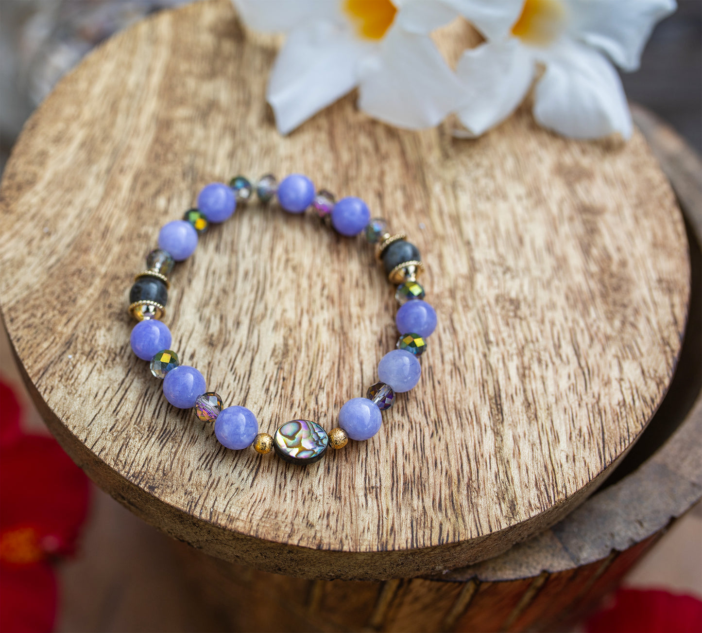 bracelet abalone jade lavande labradorite fait main - caurisandco