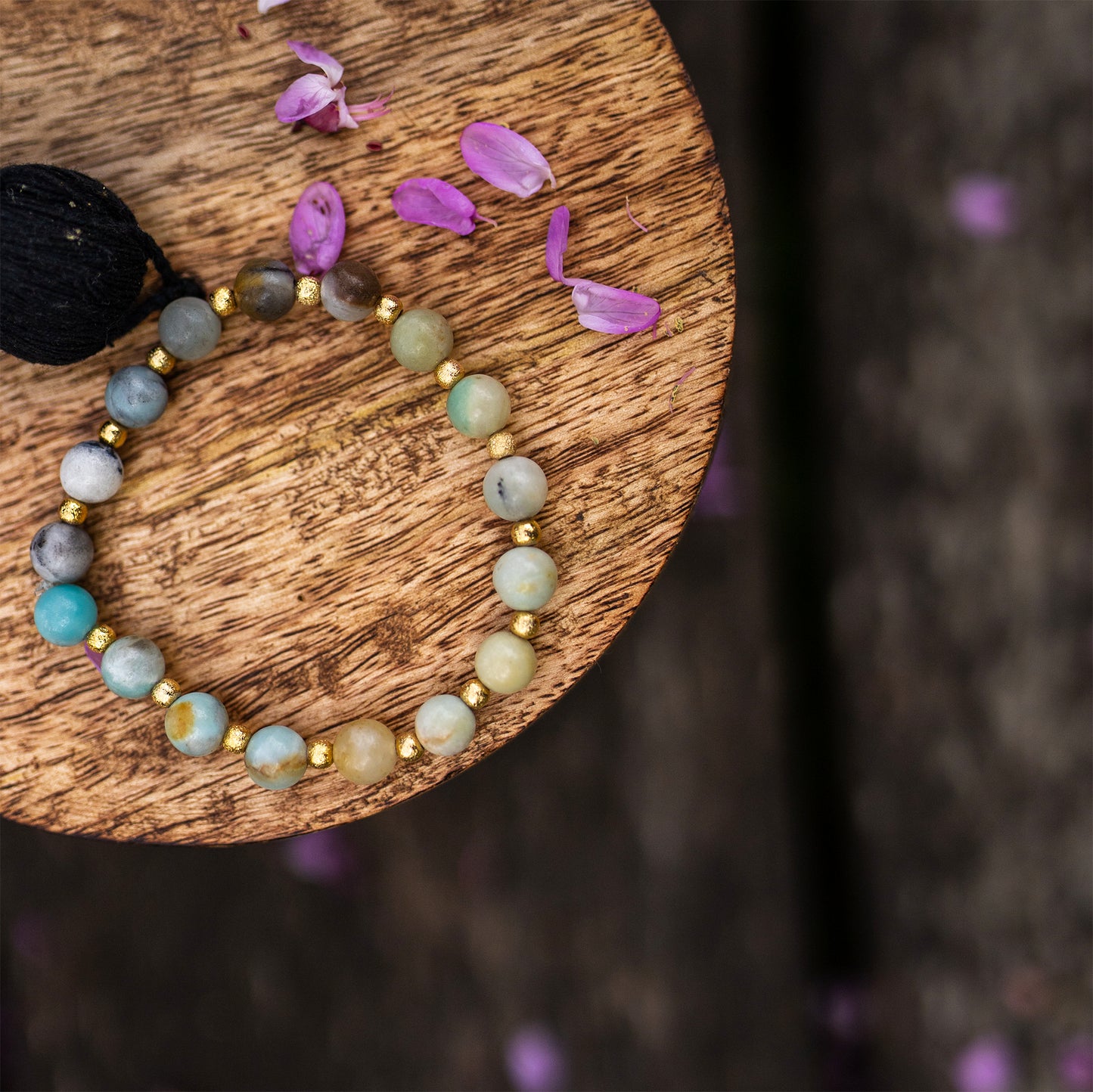 bracelet amazonite et laiton doré 18K fait main - caurisandco