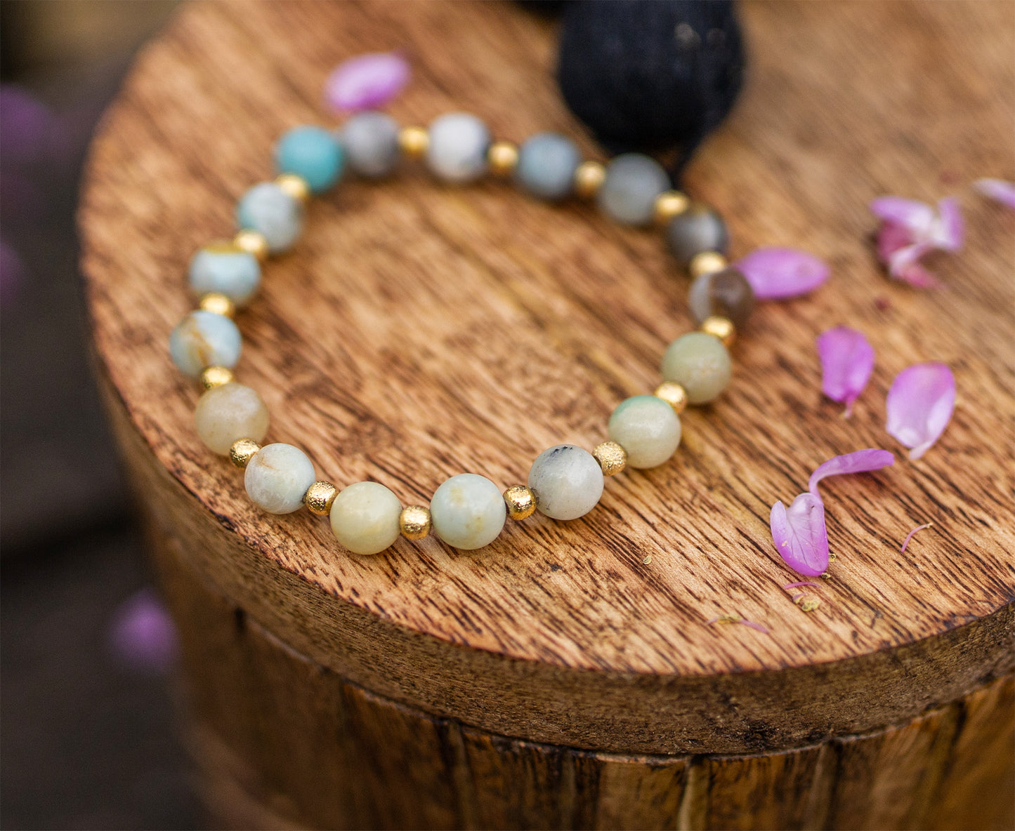 bracelet amazonite et laiton doré 18K fait main - caurisandco