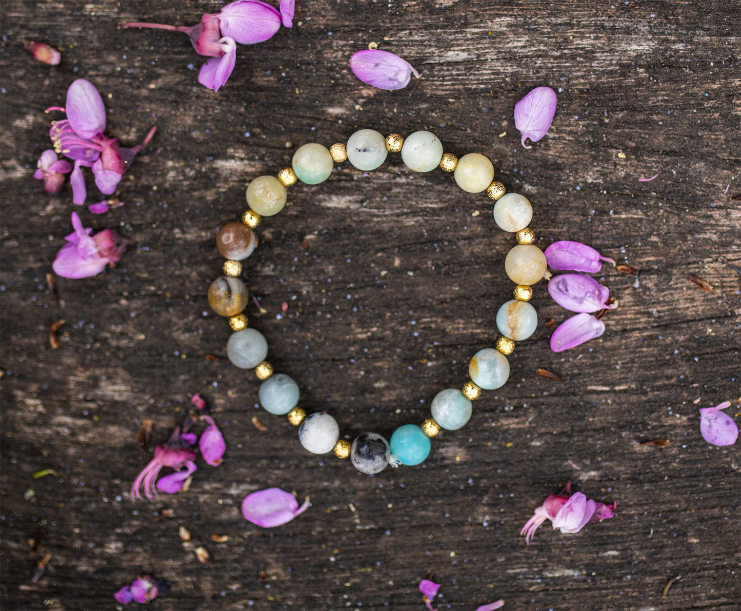 bracelet amazonite et laiton doré 18K fait main - caurisandco