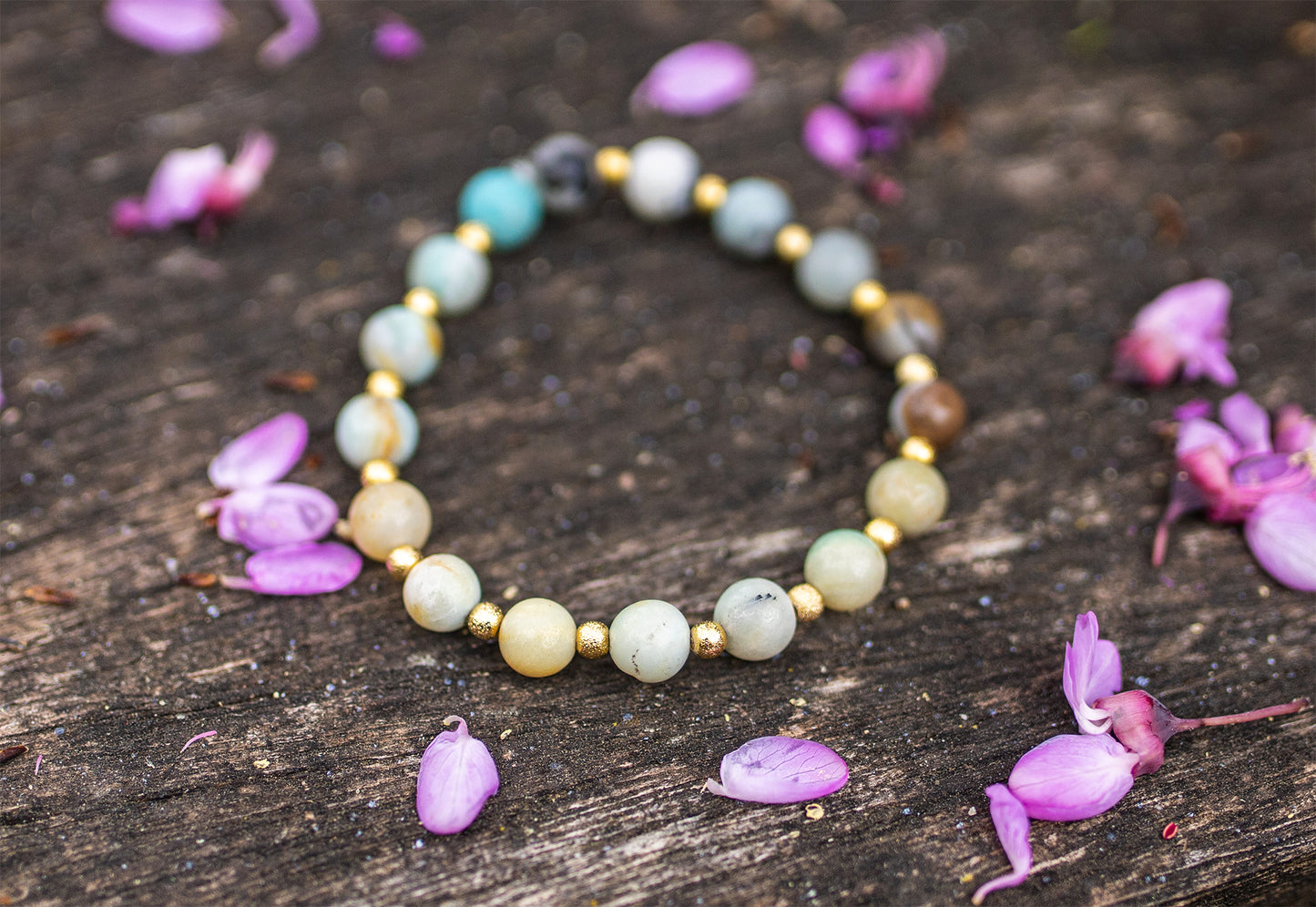 bracelet amazonite et laiton doré 18K fait main - caurisandco