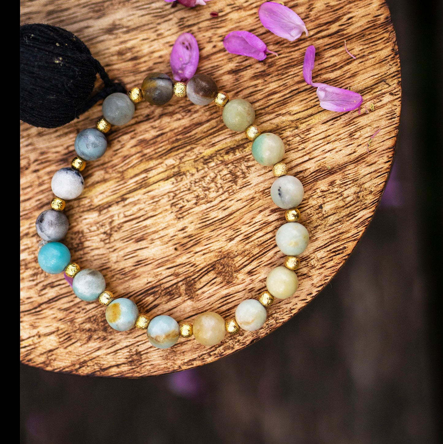 bracelet amazonite et laiton doré 18K fait main - caurisandco