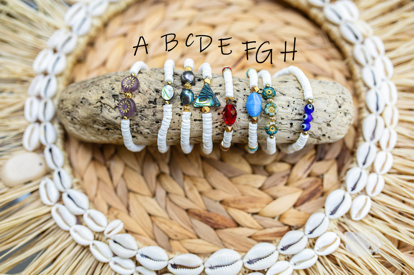 Bracelet perles HEISHI COQUILLAGE fait main - caurisandco