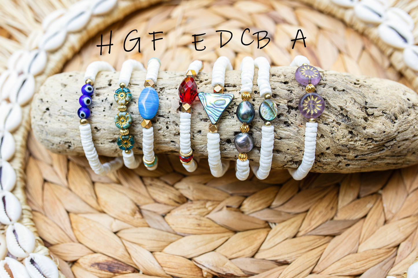 Bracelet perles HEISHI COQUILLAGE fait main - caurisandco