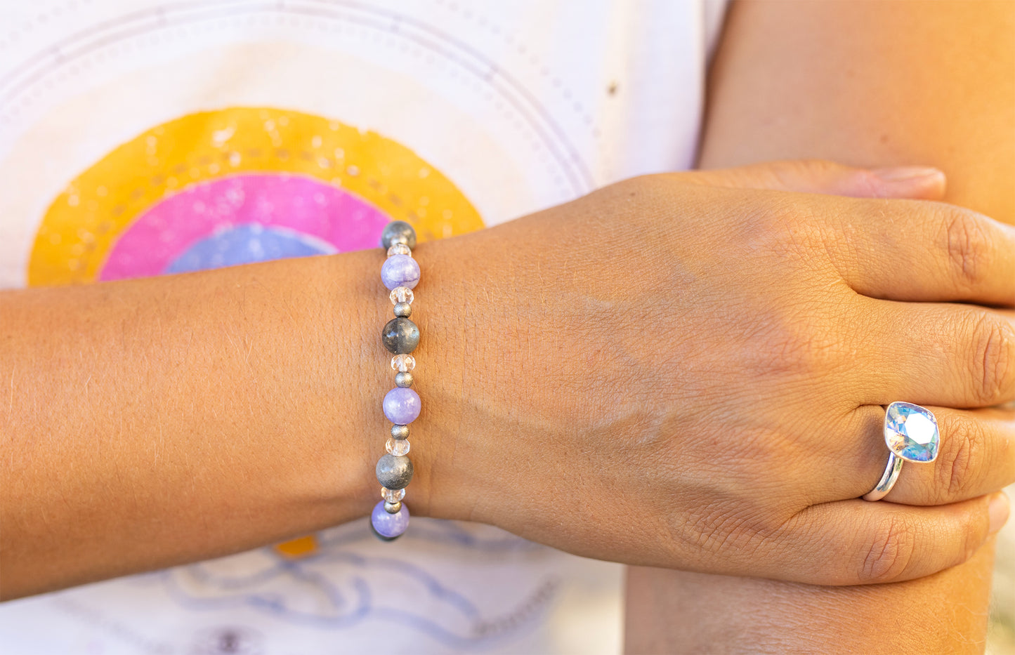 bracelet labradorite jade lavande fait main - caurisandco