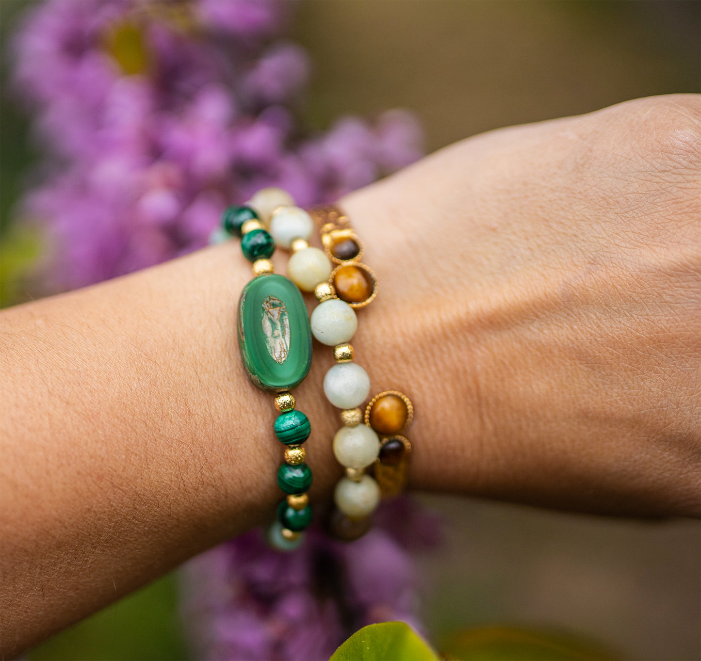 bracelet amazonite et laiton doré 18K fait main - caurisandco