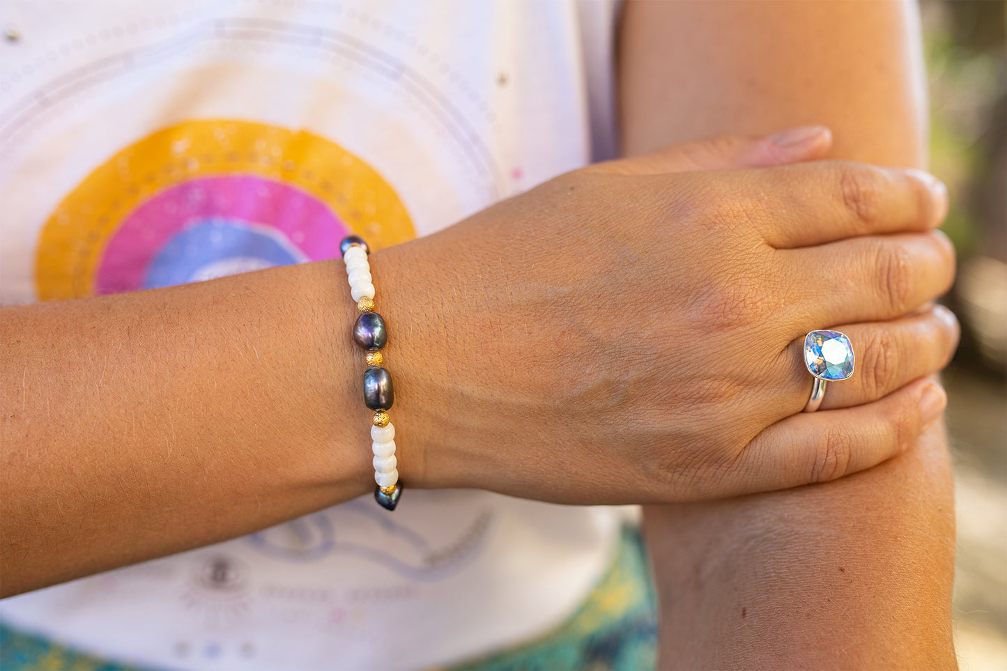 bracelet nacre et abalone fait main piece unique - caurisandco