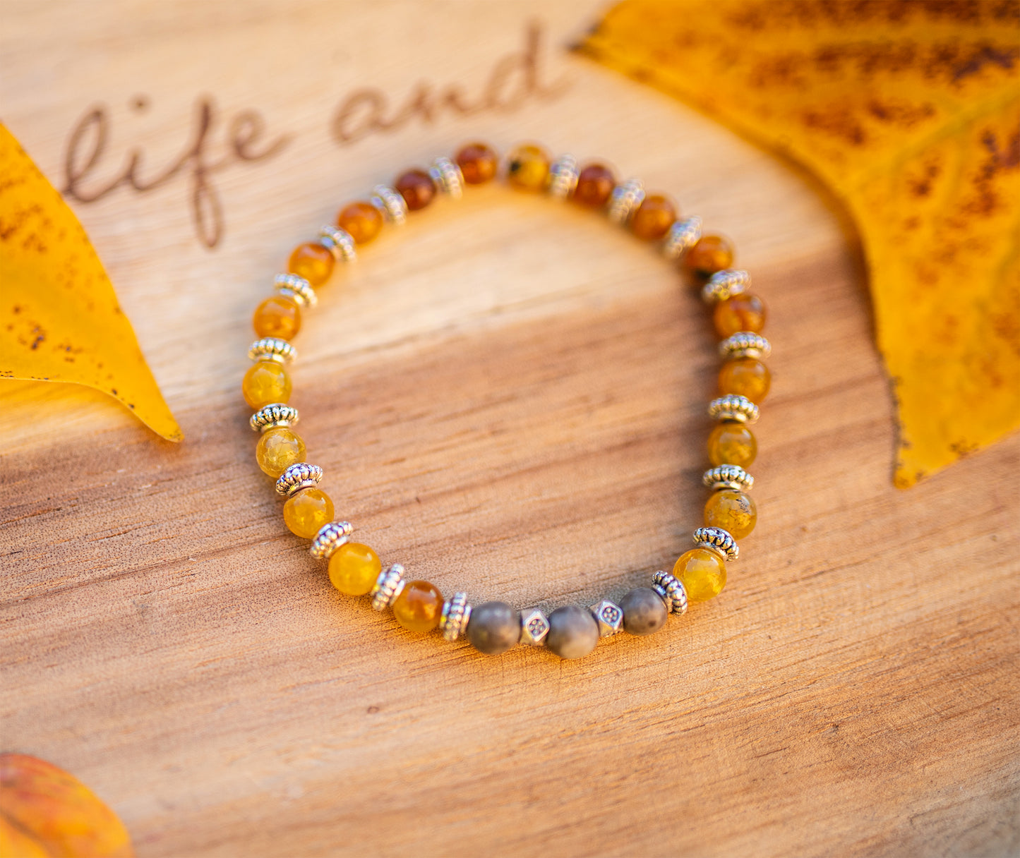 bracelet agate jaune et grise fait main piece unique - caurisandco