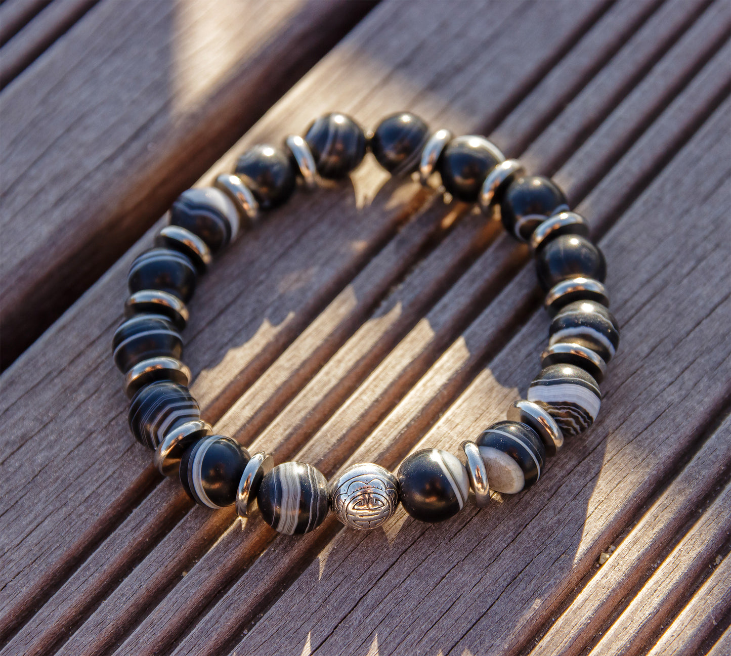 bracelet homme en perle agate noir zebré 10mm - caurisandco