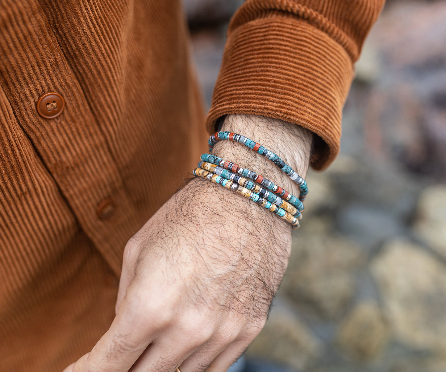 bracelet heishi jaspe agate et acier inox fait main - caurisandco
