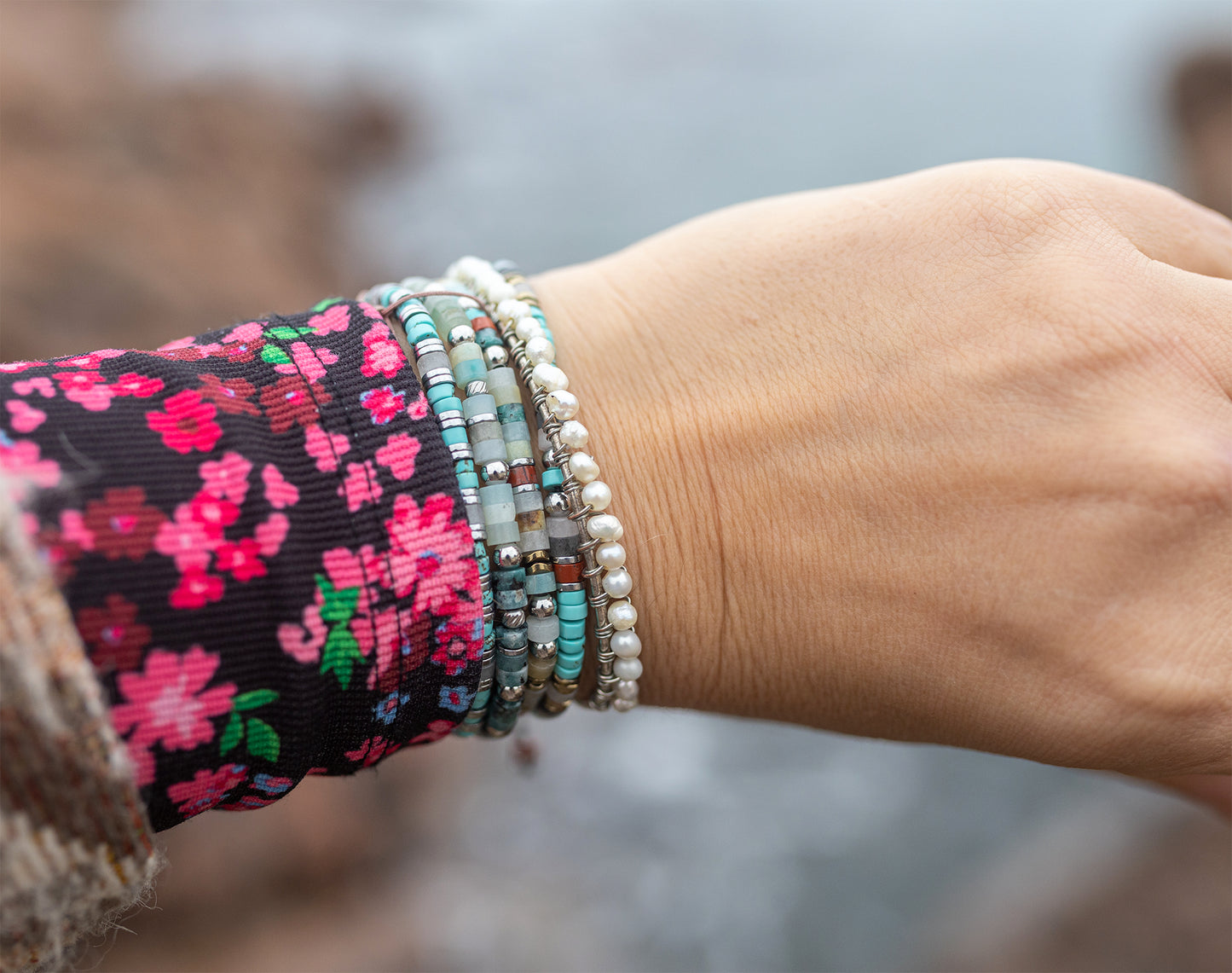 bracelet heishi amazonite agate fait main - caurisandco