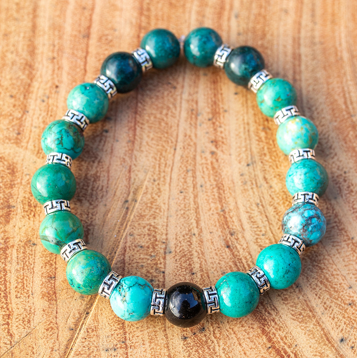 bracelet howlite turquoise obsidienne fait main piece unique - caurisandco