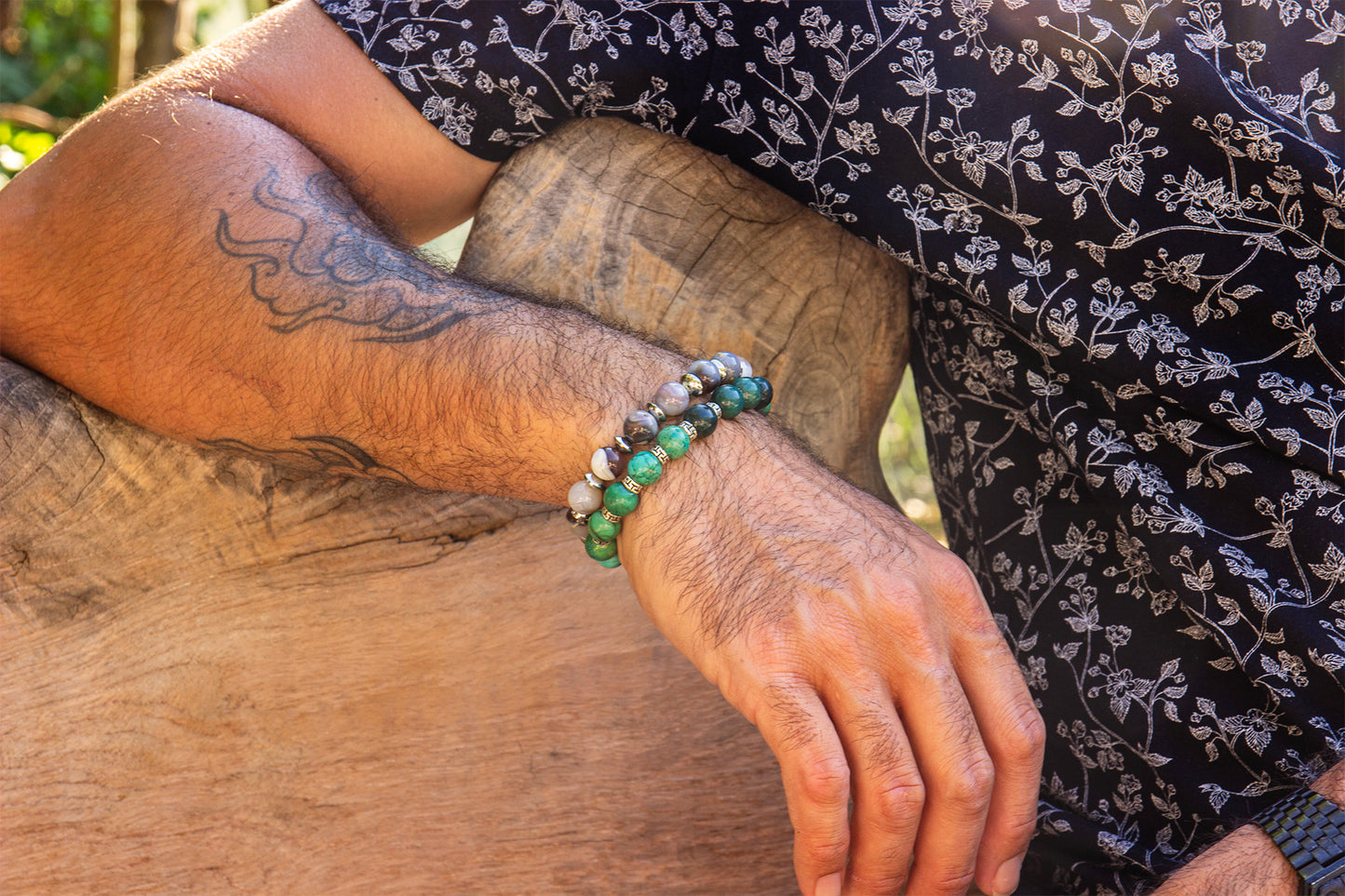 bracelet howlite turquoise obsidienne fait main piece unique - caurisandco
