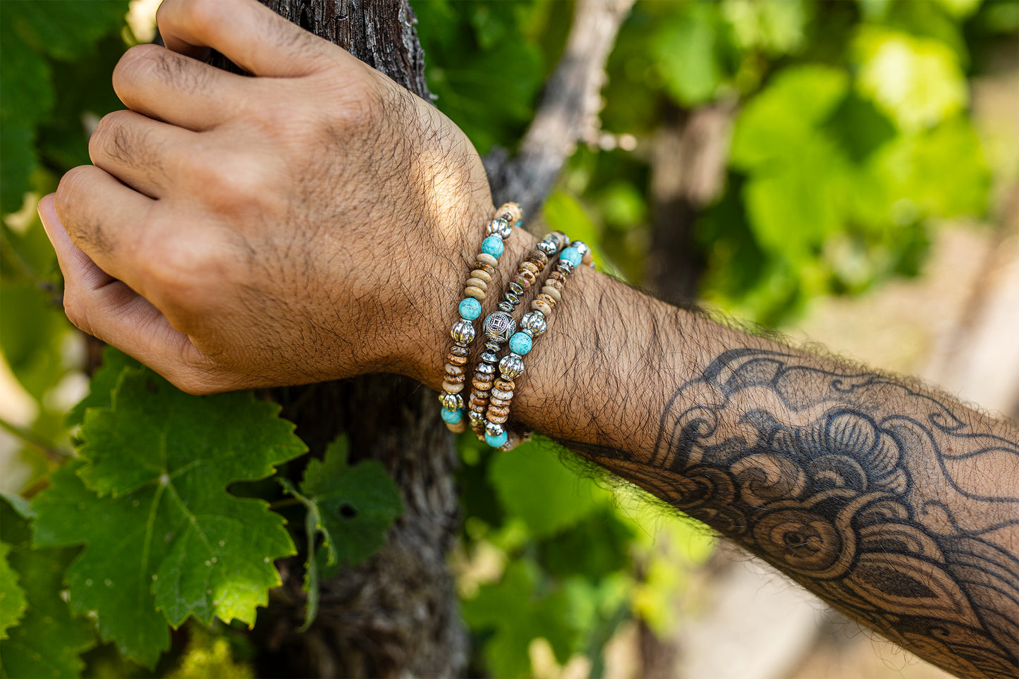 bracelet jaspe picture ou paysage howlite turquoise - caurisandco
