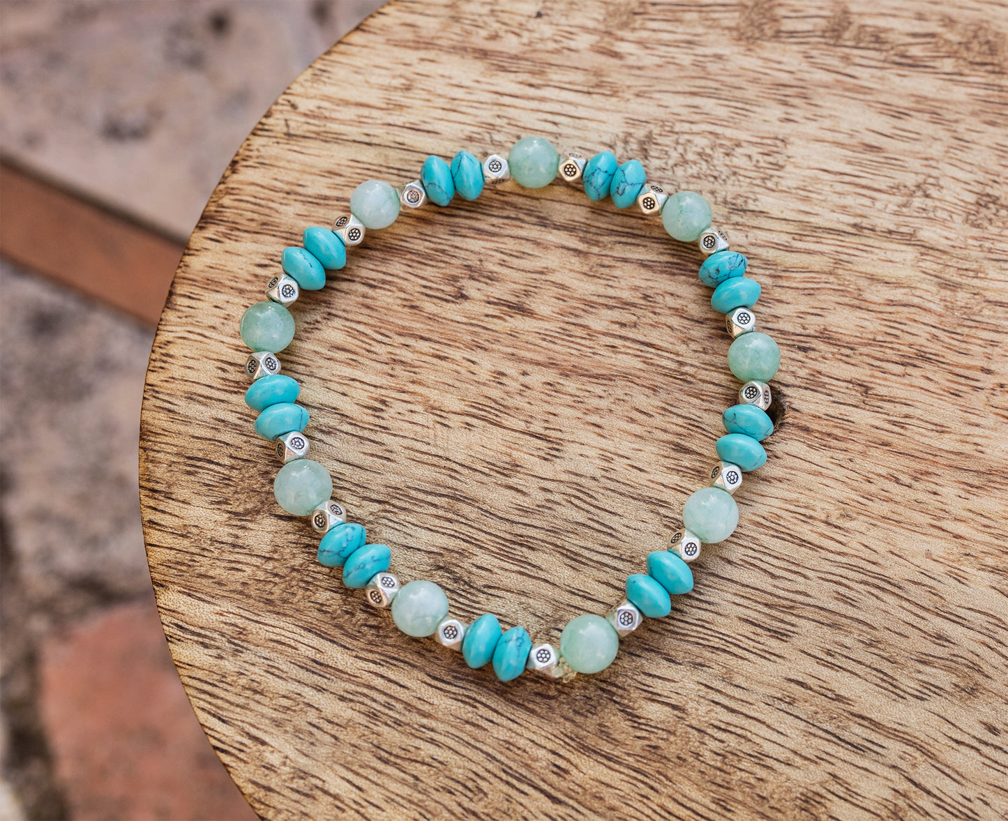 bracelet howlite turquoise et aventurine fait main piece unique - caurisandco