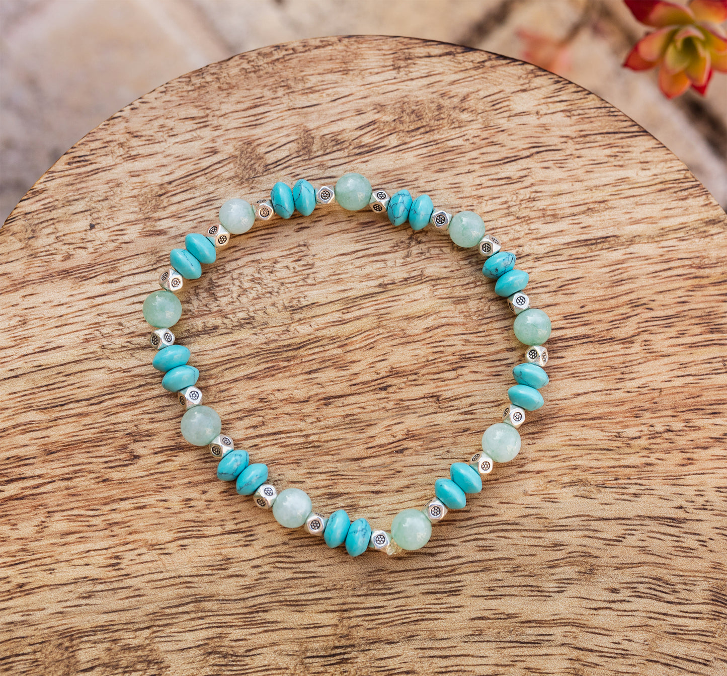 bracelet howlite turquoise et aventurine fait main piece unique - caurisandco