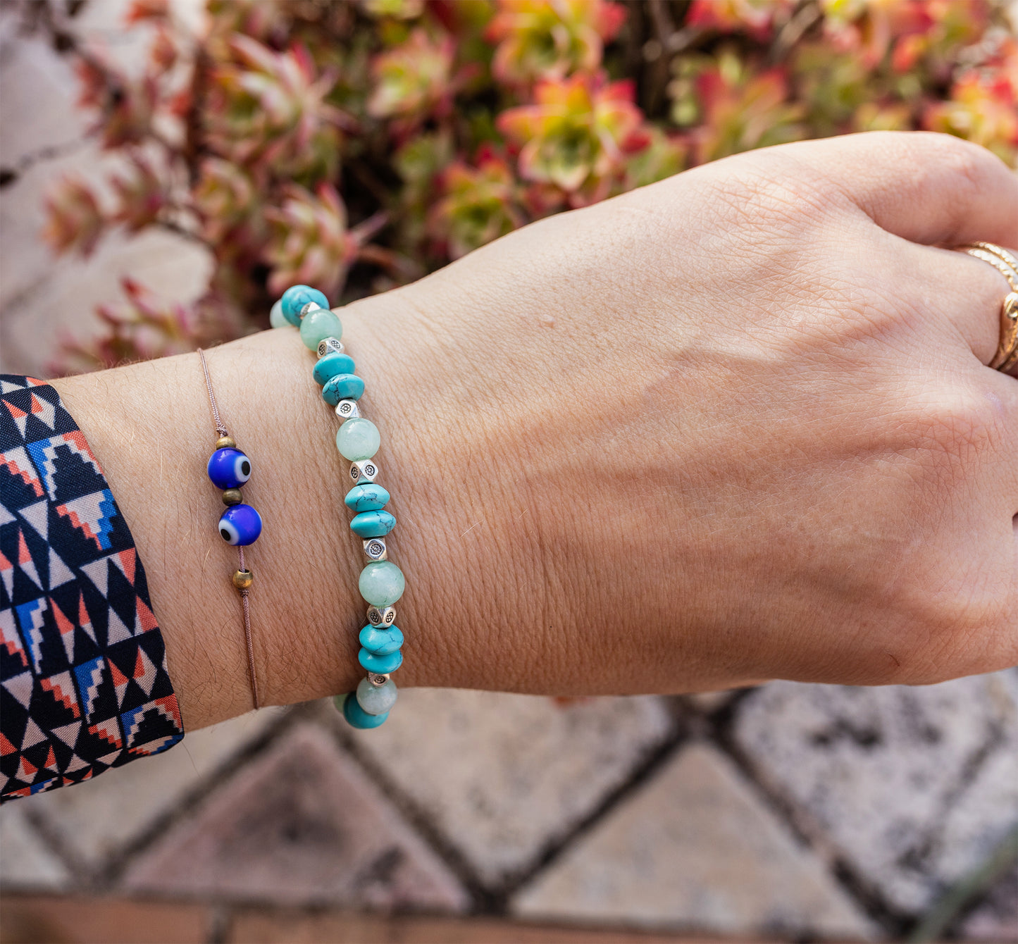 bracelet howlite turquoise et aventurine fait main piece unique - caurisandco