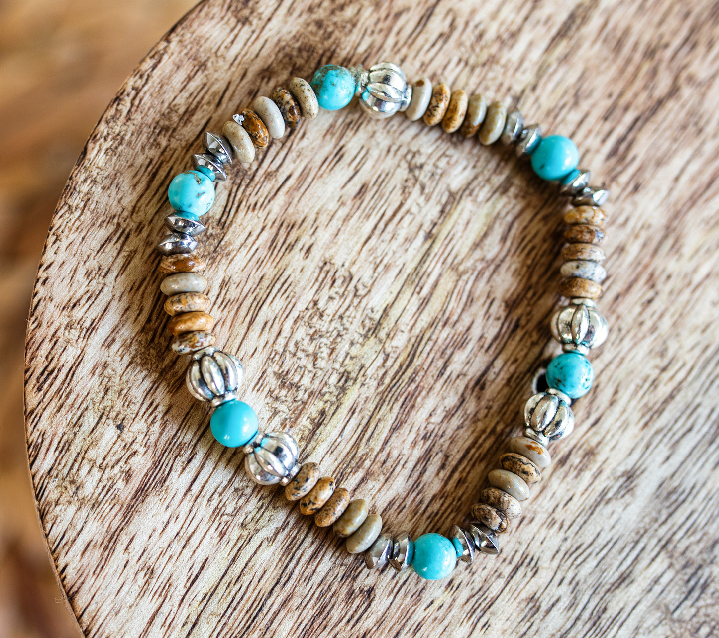 bracelet jaspe picture ou paysage howlite turquoise - caurisandco