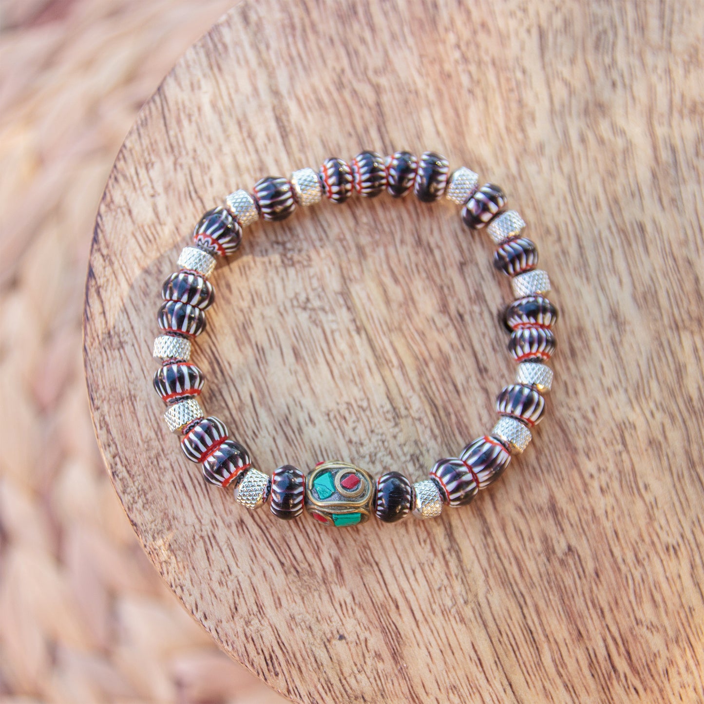 Bracelet perle chevron marron - caurisandco