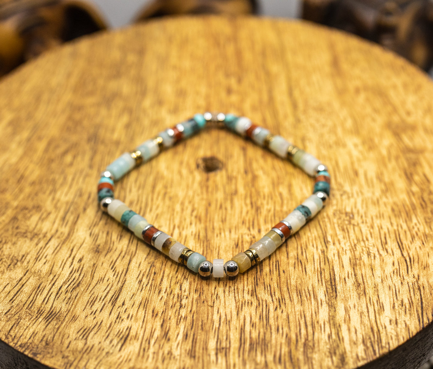 bracelet heishi amazonite agate fait main - caurisandco