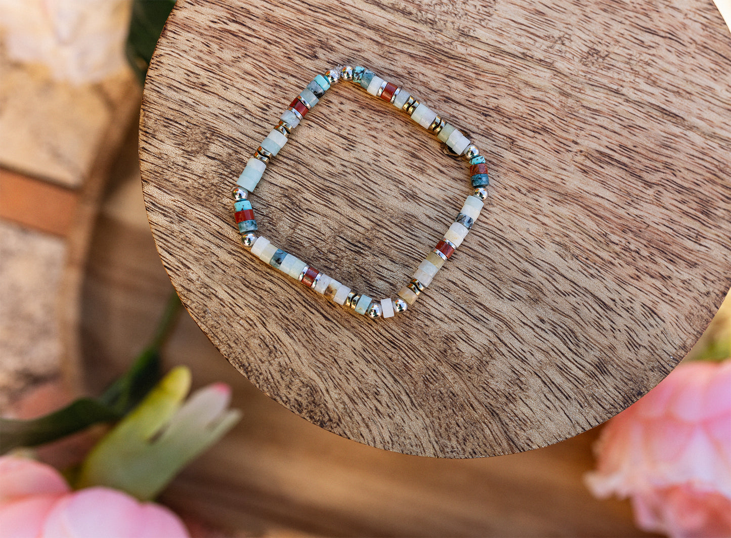 bracelet heishi amazonite agate fait main - caurisandco