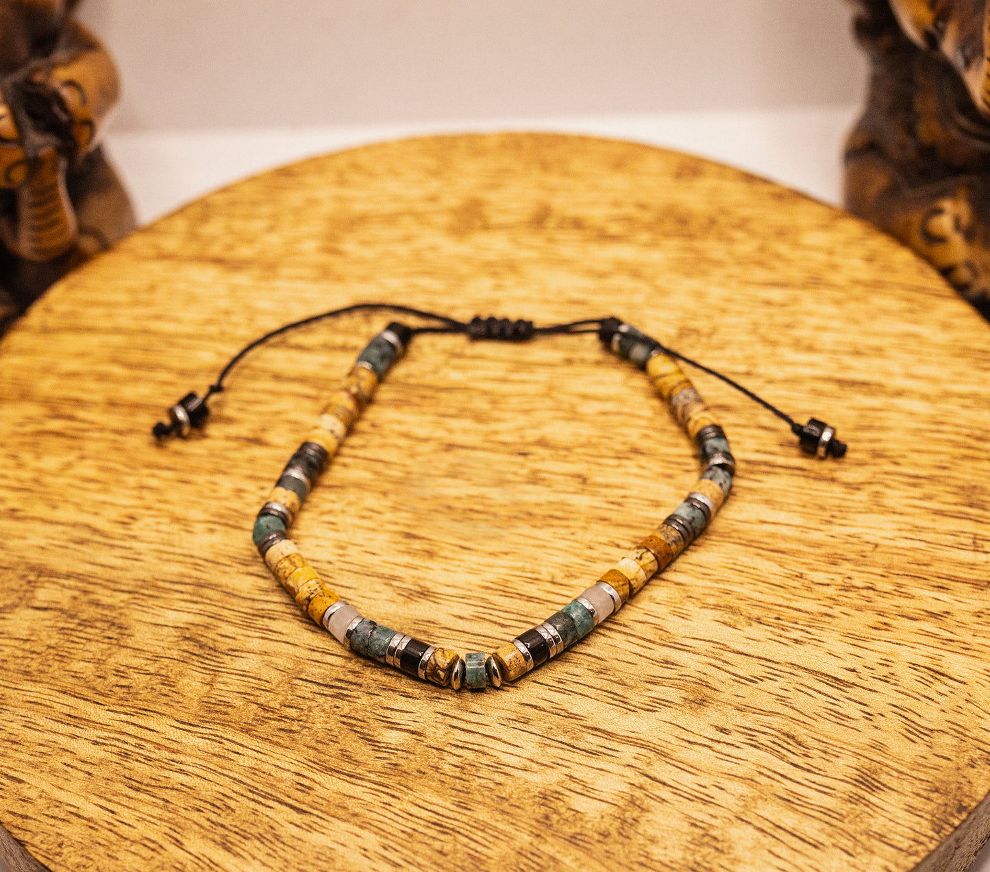 bracelet heishi jaspe agate et acier inox fait main - caurisandco