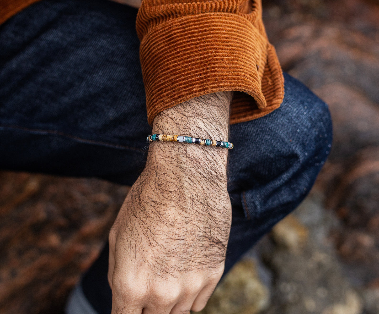 bracelet heishi jaspe agate et acier inox fait main - caurisandco