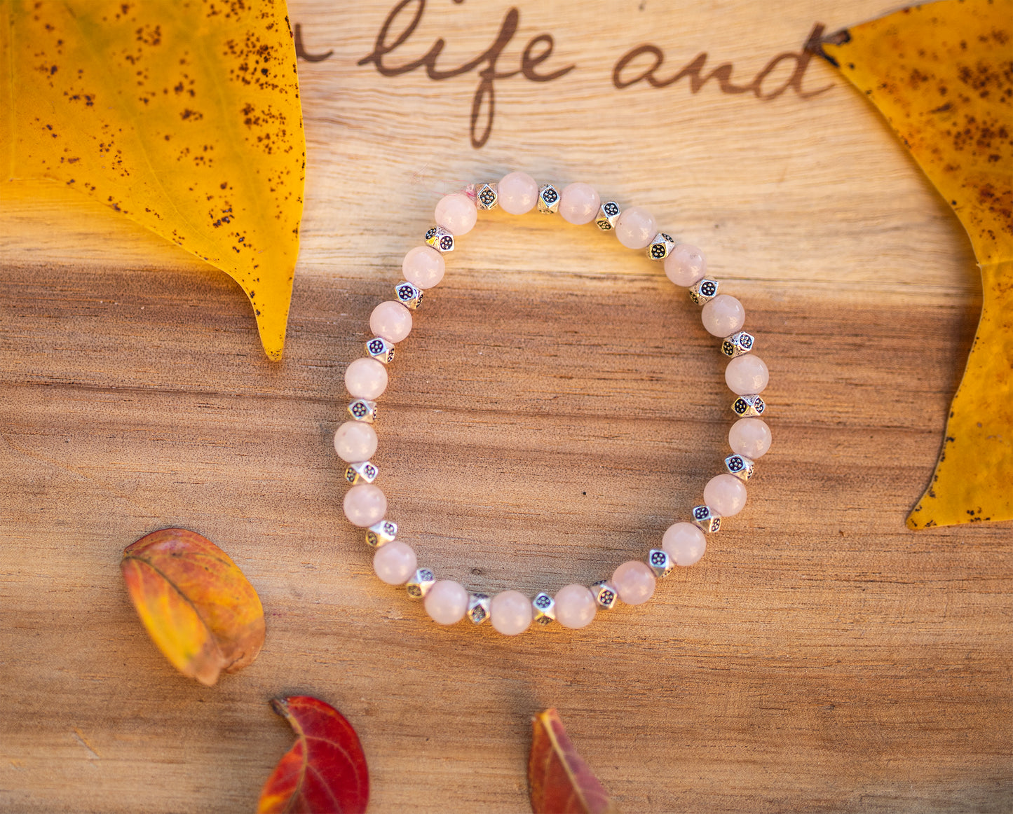 bracelet quartz rose et plaqué argent fait main piece unique - caurisandco