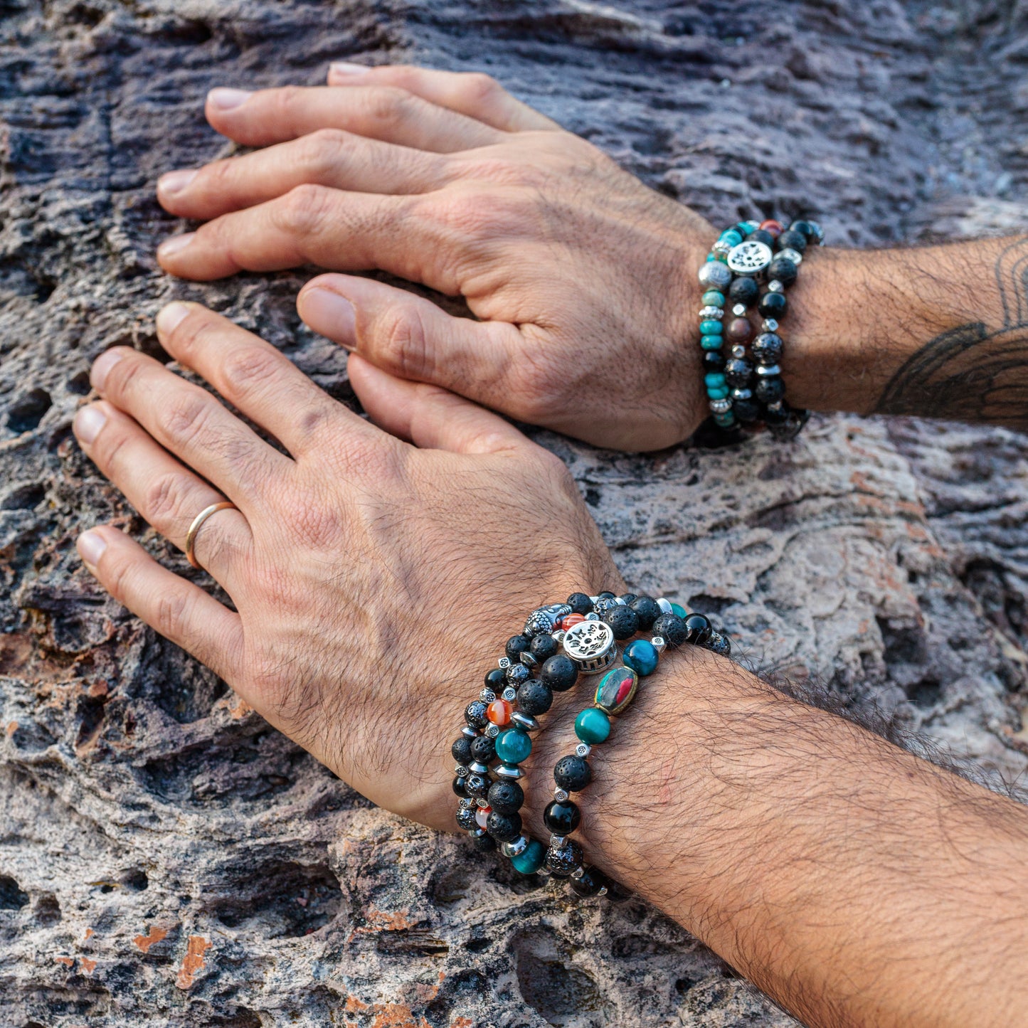 Collection la famara bracelet homme pierre de lave et obsidienne 8 mm - caurisandco