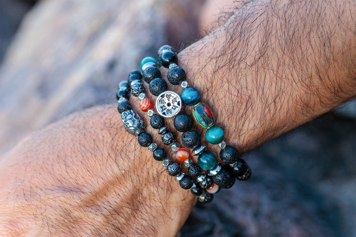 Collection la famara bracelet homme pierre de lave et obsidienne 8 mm - caurisandco