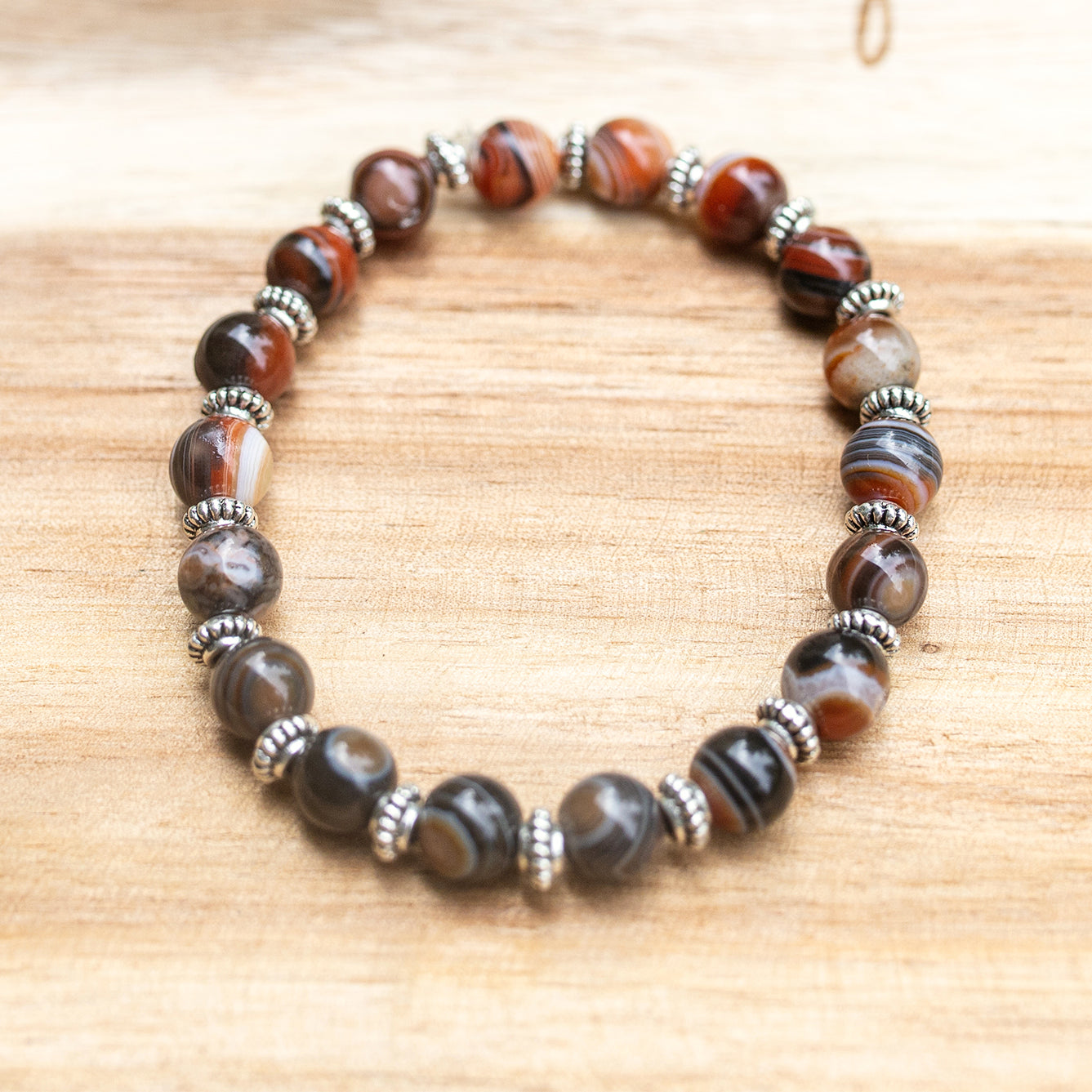bracelet agate antique du botswana et perles en argent 925 fait main piece unique - caurisandco
