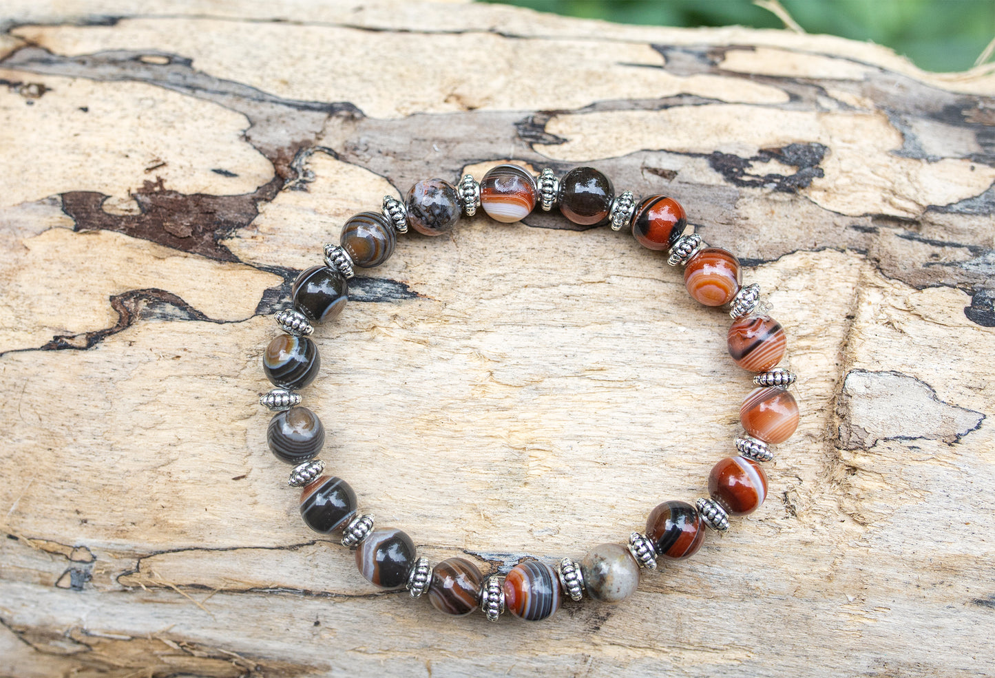 bracelet agate antique du botswana et perles en argent 925 fait main piece unique - caurisandco
